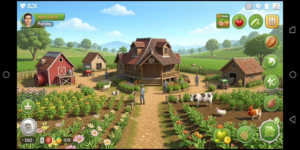 Tampilan gameplay 8ZK yang menggambarkan ladang pertanian yang indah.