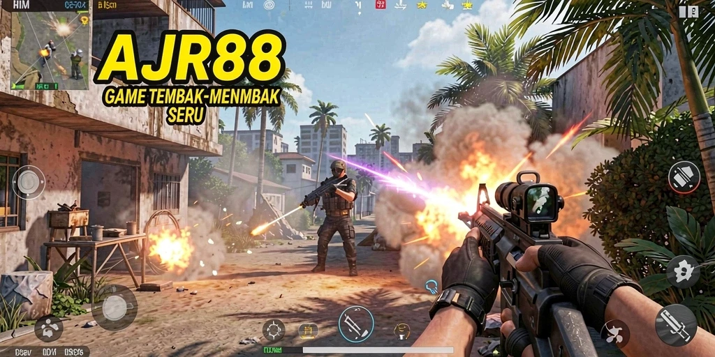 Screenshot gameplay AJR88 dengan aksi tembak-menembak seru.