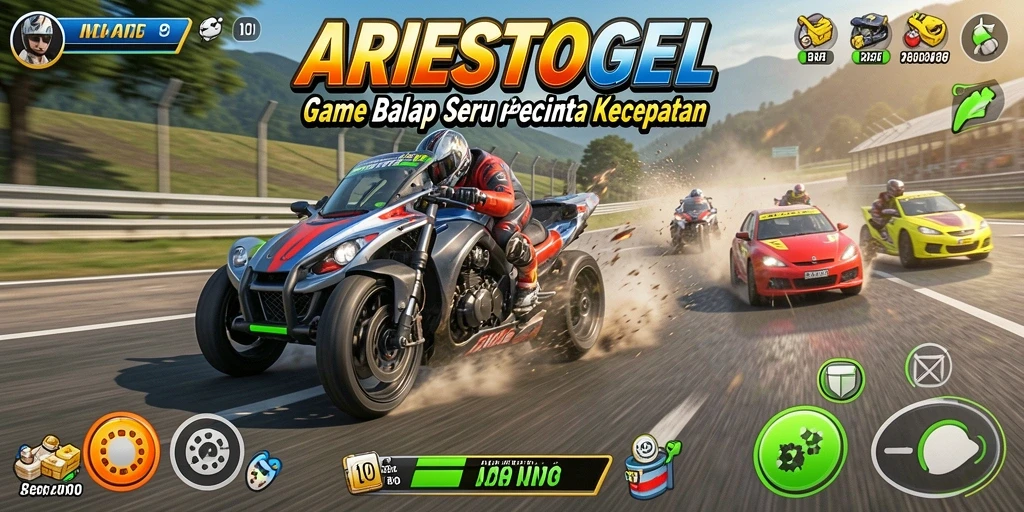 Tampilan menarik dari gameplay balap ARIESTOGEL yang mendebarkan.