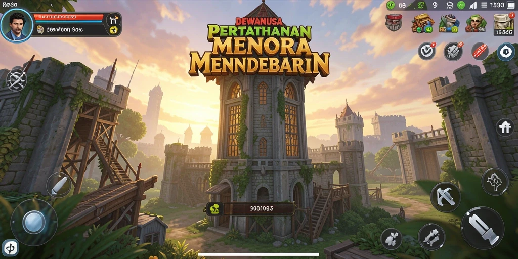 Screenshot gameplay DEWANUSA dengan aksi menara pertahanan yang mendebarkan.