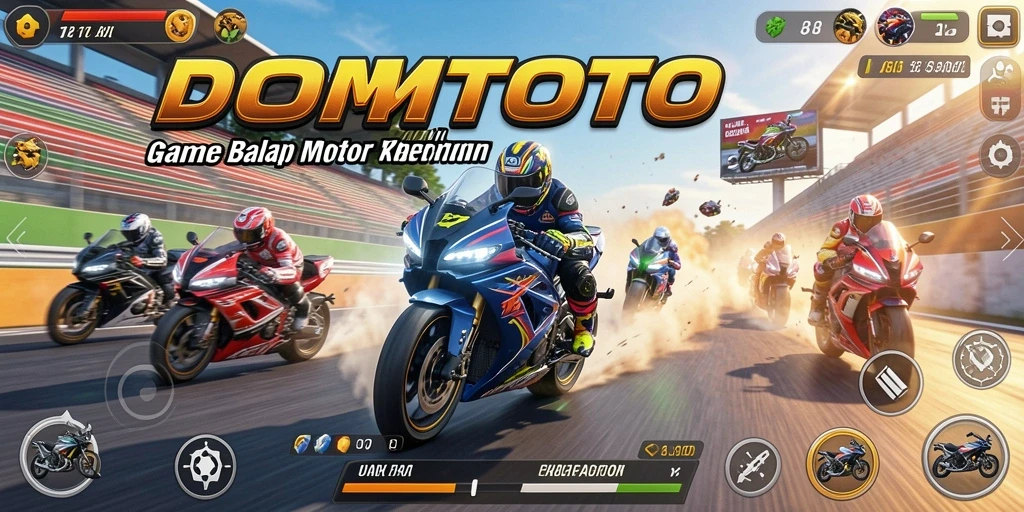 Tampilan gameplay menarik dari <strong>DOMTOTO</strong> menunjukkan balapan motor yang mendebarkan.