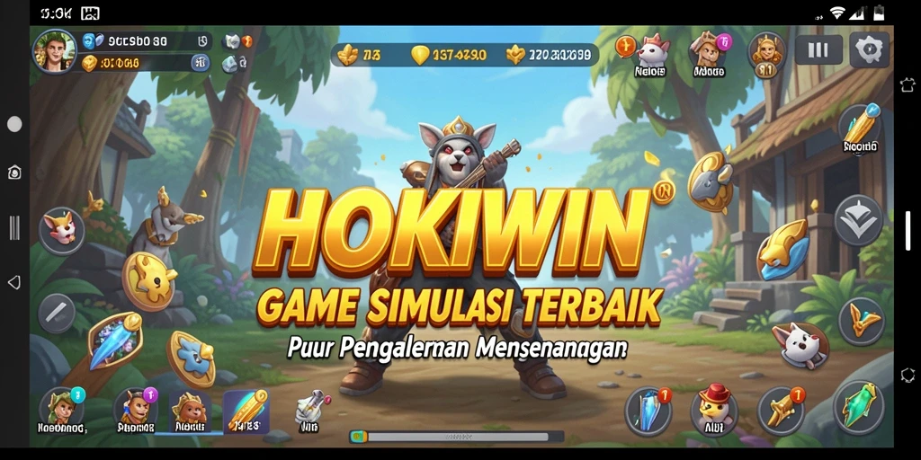 Screenshot gameplay HOKIWIN yang menunjukkan interaksi karakter dan lingkungan.
