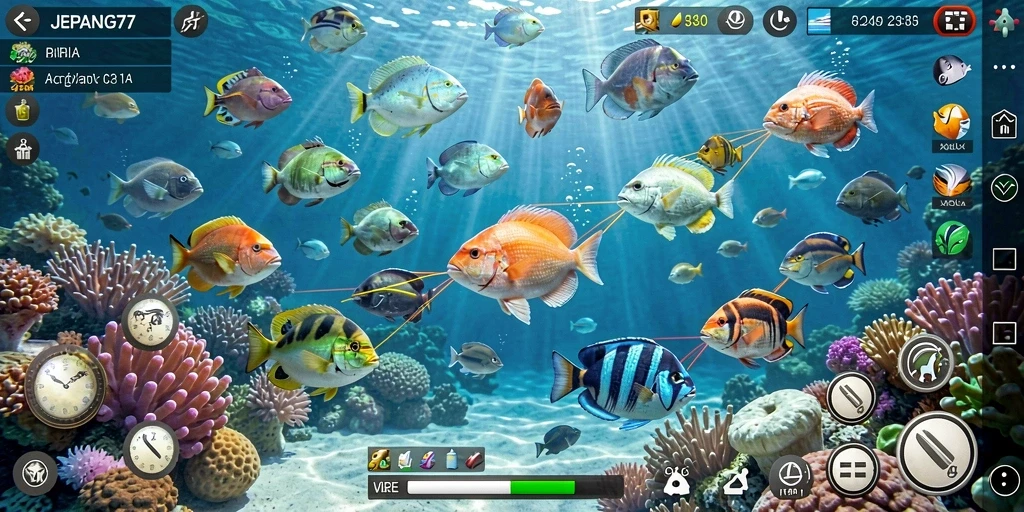 Screenshot utama JEPANG77 menampilkan aksi seru menembak ikan.