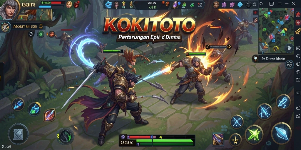 Tampilan gameplay seru KOKITOTO dengan aksi MOBA yang mendebarkan.