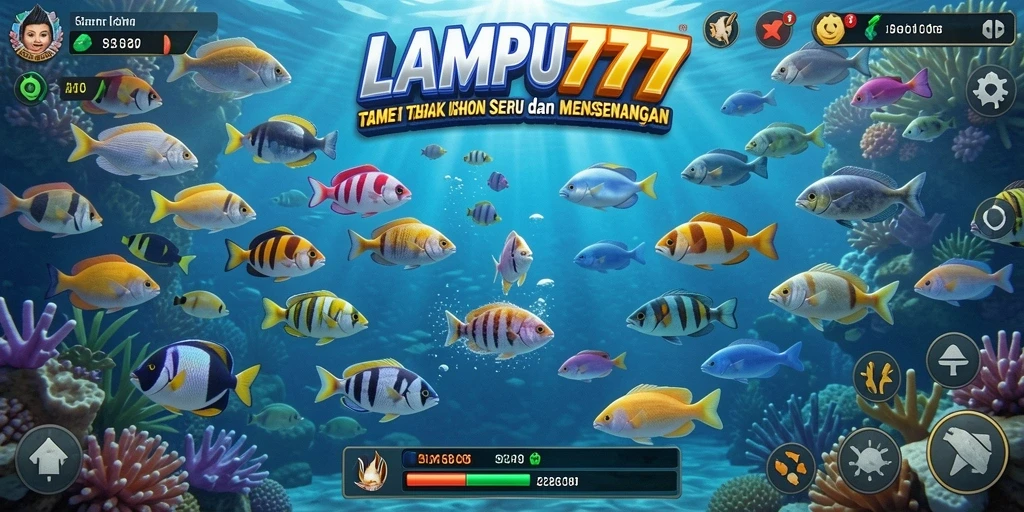 Tampilan gameplay seru LAMPU777 dengan banyak ikan untuk ditembak.