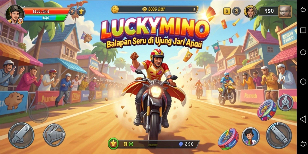 Screenshot LUCKYMINO memperlihatkan aksi balapan yang seru dan grafik menawan.