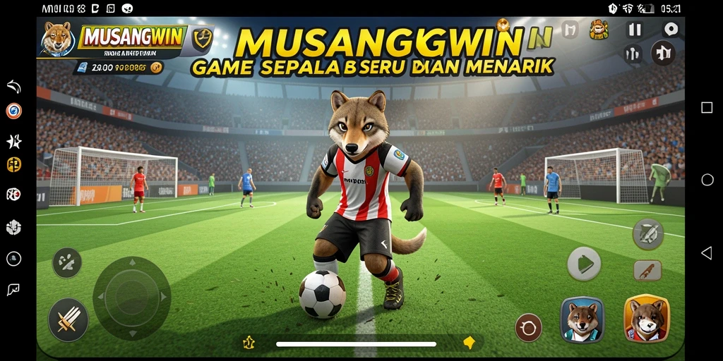 Screenshot gameplay MUSANGWIN menunjukkan aksi seru di lapangan.