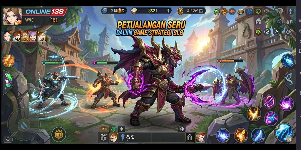 Tangkapan layar utama ONLINE138 menampilkan aksi seru dalam gameplay SLG.