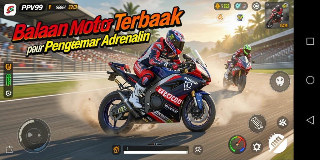 Gameplay PPV99 yang seru dengan balapan motor mendebarkan.