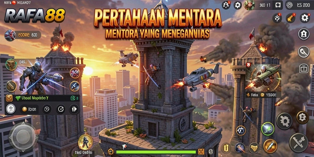 Tangkapan layar gameplay RAFA88 yang menampilkan pertahanan menara yang epik.