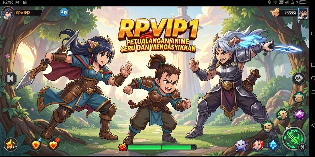 Screenshot gameplay RPVIP1 dengan aksi pertarungan karakter Anime.